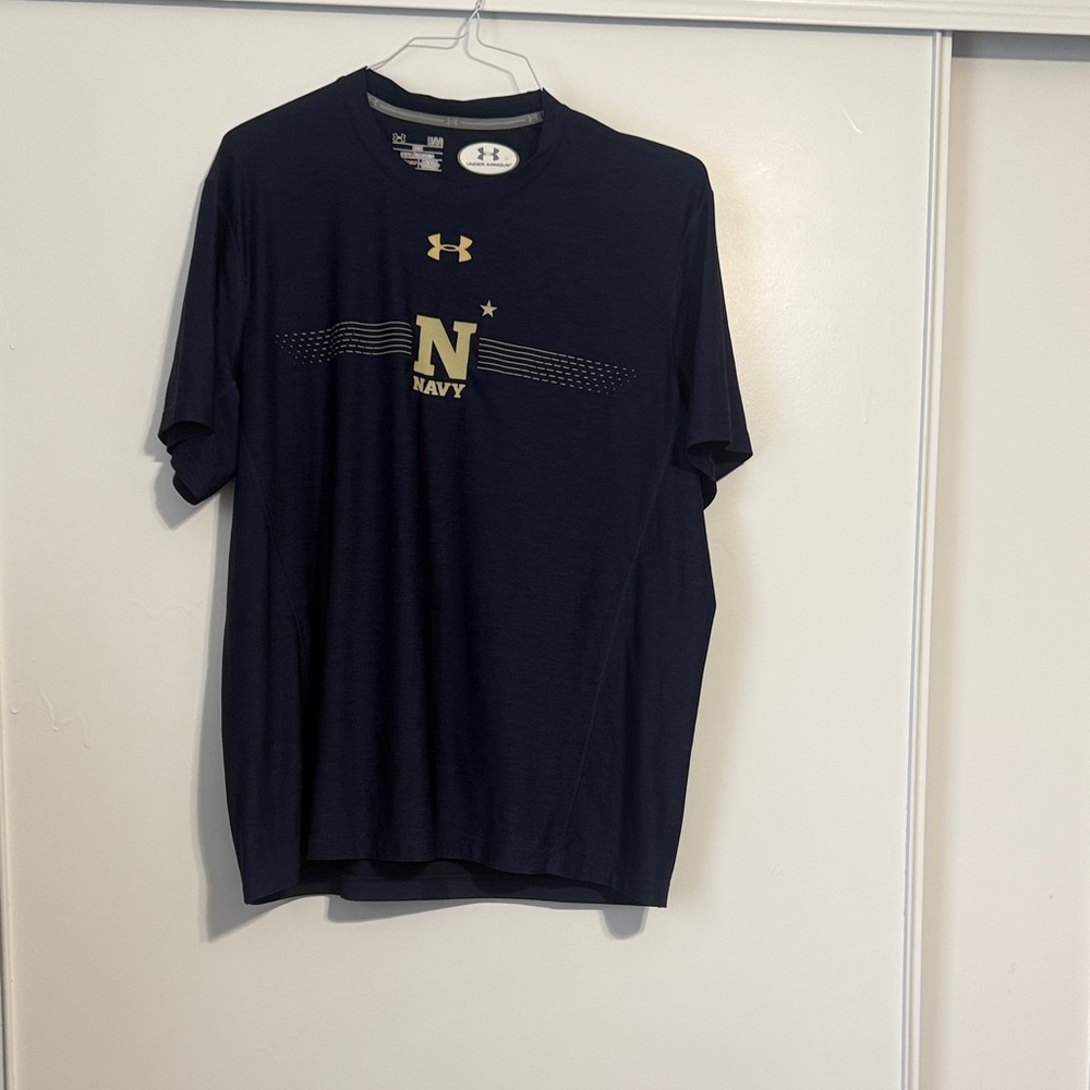 Navy Under Armour Men's Dark Blue and Gold Tee